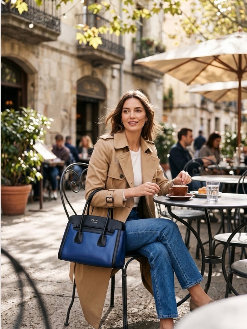 #R30 PRADA Milano Bicolour Saffiano Trimmed (Org $1,850USD) Canvas #Leather Bag - Picture 8 of 8